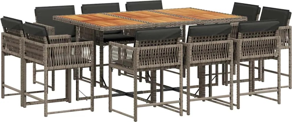 vidaXL 11 részes szürke polyrattan kerti ülőgarnitúra párnákkal