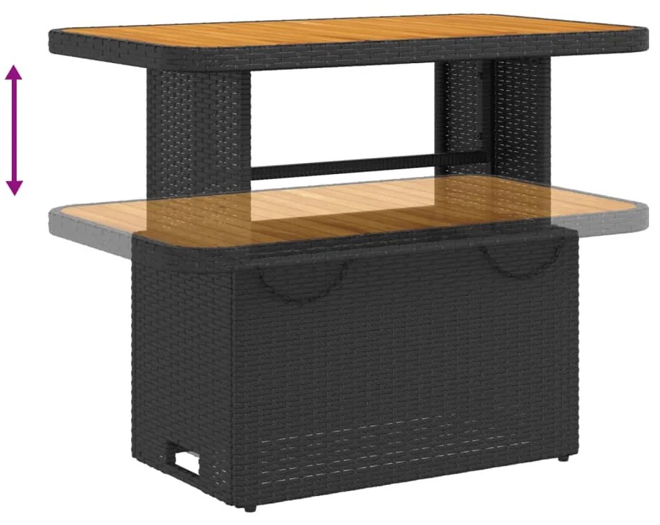 2 részes fekete polyrattan kerti étkezőgarnitúra párnával