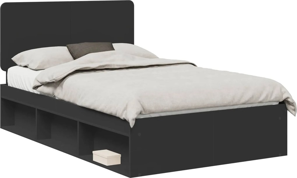 vidaXL Ágykeret fejtámlával Fekete 120 x 200 cm Tömör fenyőfa