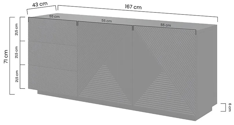 Asha komód 167 cm fiókokkal és bordázott előlapokkal - fekete matt