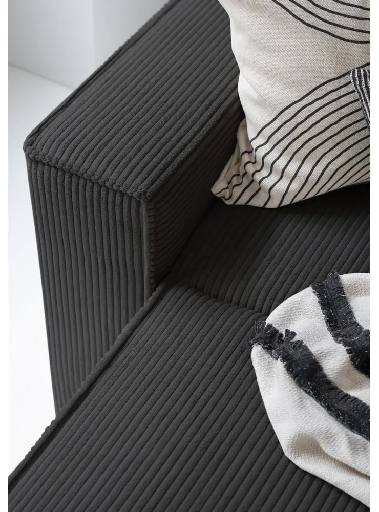 Antracitszürke kordbársony kinyitható sarokkanapé (jobb oldali-U alakú) Brave Dave – Miuform