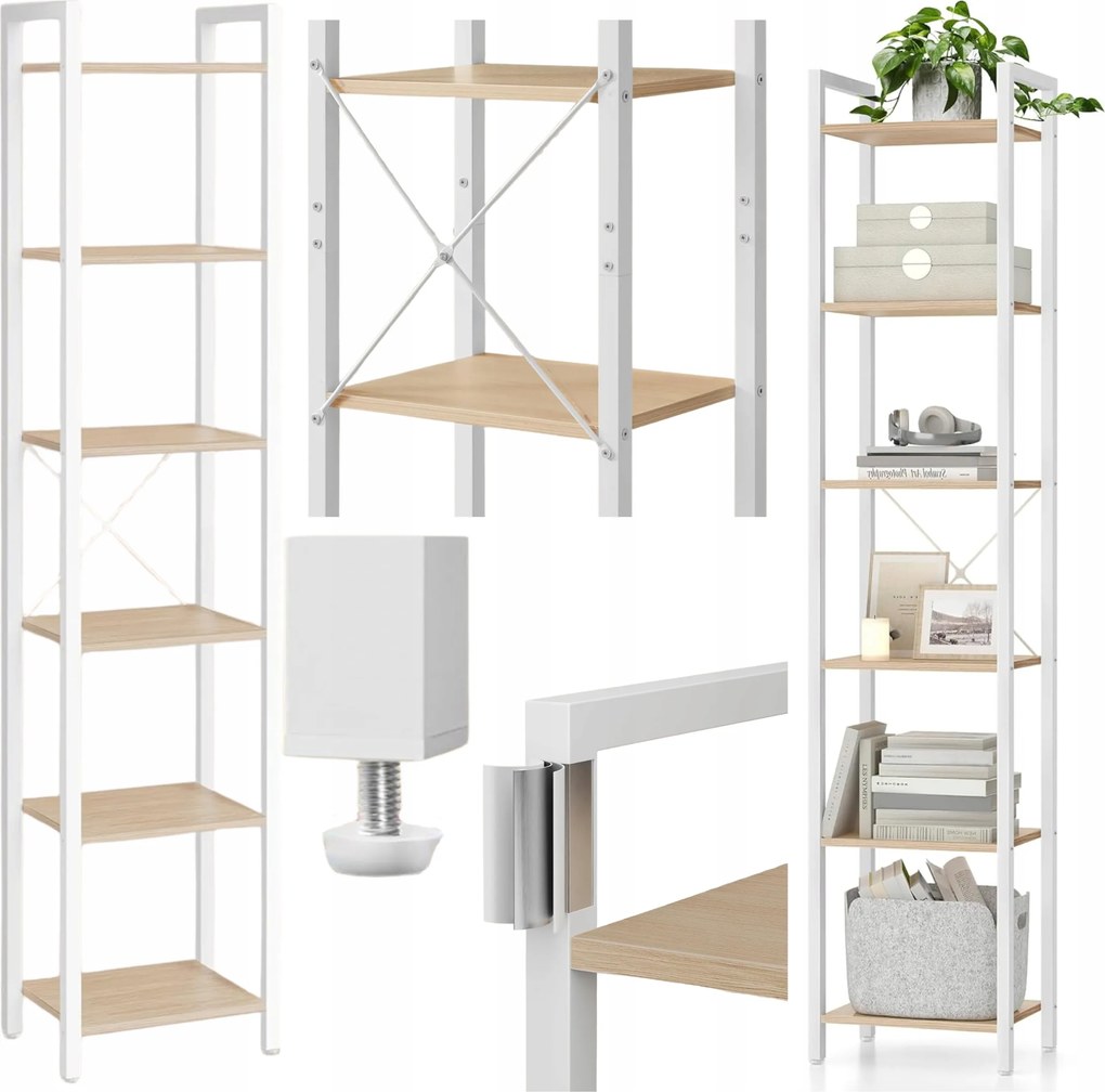 Vasagle könyvespolc 40x186x30 cm fehér, bézs árnyalatokkal modern otthonra,irodába