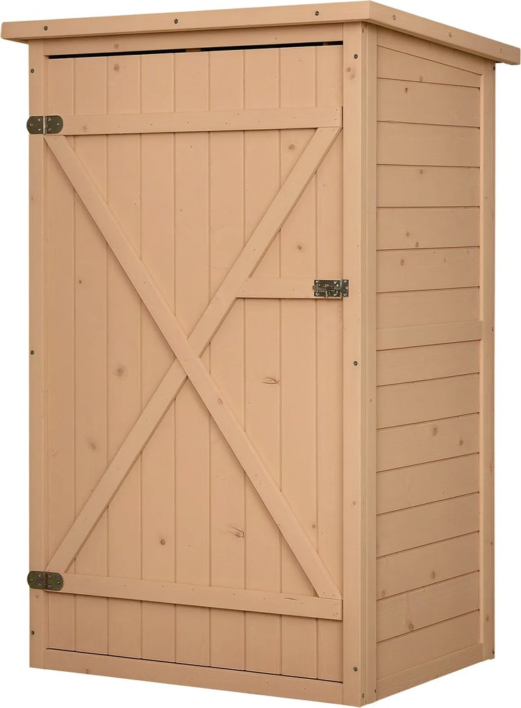 Outsunny Fa Kerti Szekrény, Időjárásálló Szerszámtároló 75x56x115cm, Felszerelés Ház Ajtóval, Polcokkal, Szerszámszekrény, Kerti Szerszámtároló Kerthe