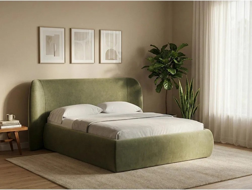 Terrakotta színű kárpitozott ágyneműtartós franciaágy ágyráccsal 180x200 cm Hauke – Makamii