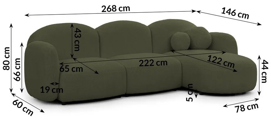 Zöld buklé sarokkanapé (jobb oldali-heverő résszel) Orbit – Ropez