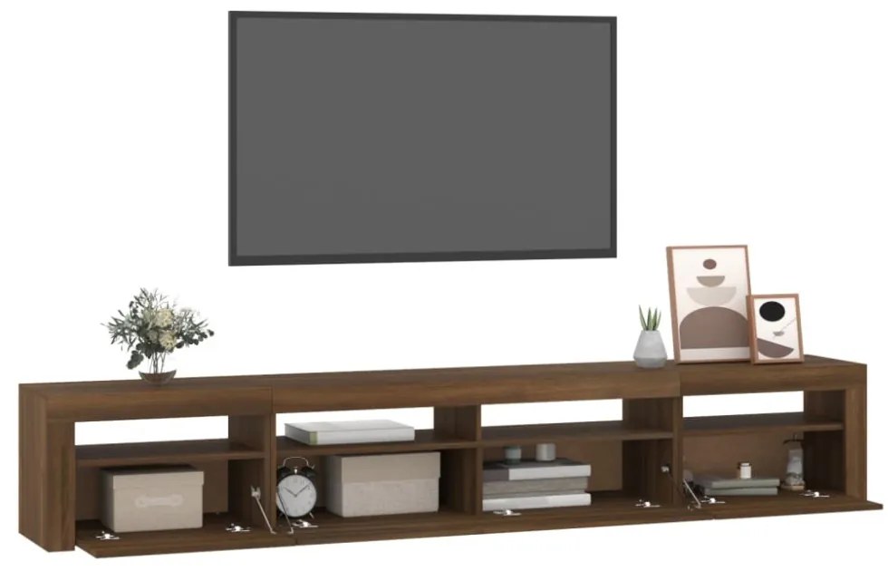 barna tölgy színű TV-szekrény LED-lámpákkal 240x35x40 cm