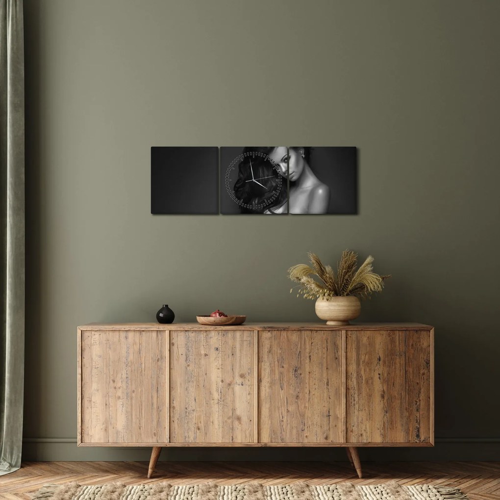 Kép - fekete, fehér, portré, közül, csábító, nő (órával) (90x30 cm)