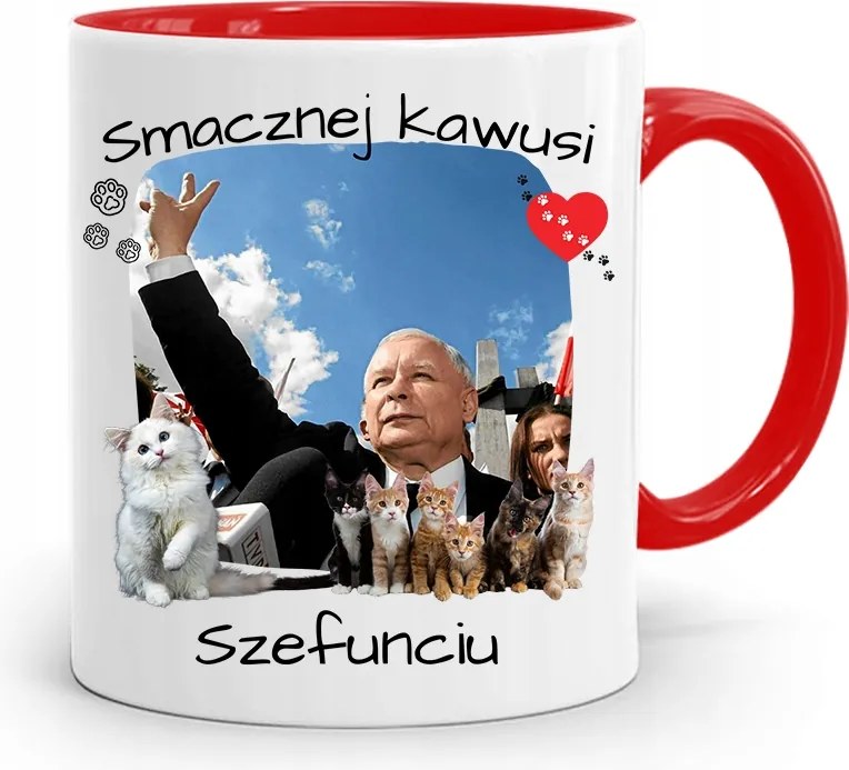 Piros Vicces Bögre Jaroslaw Kaczynski fényképes nyomattal