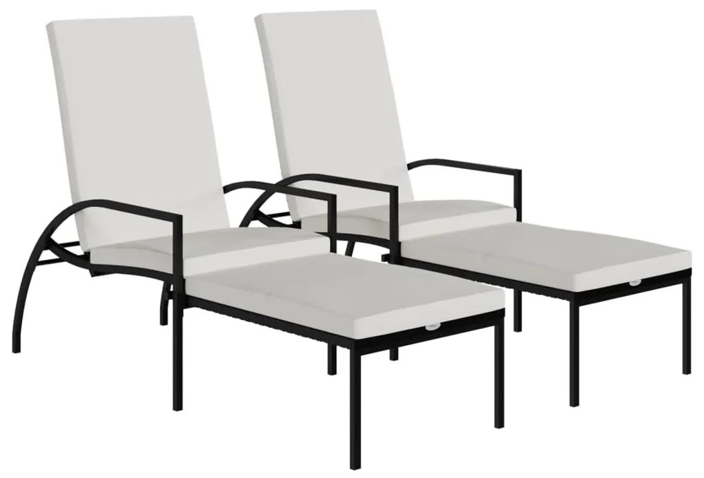 2 db fekete polyrattan napozóágy lábtartóval