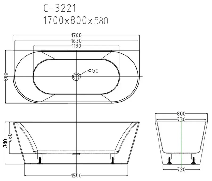 Still szabadon álló fürdőkád 170x80x58 cm