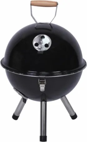 Mini faszenes grill vízforralóval  kerek hordozható fekete