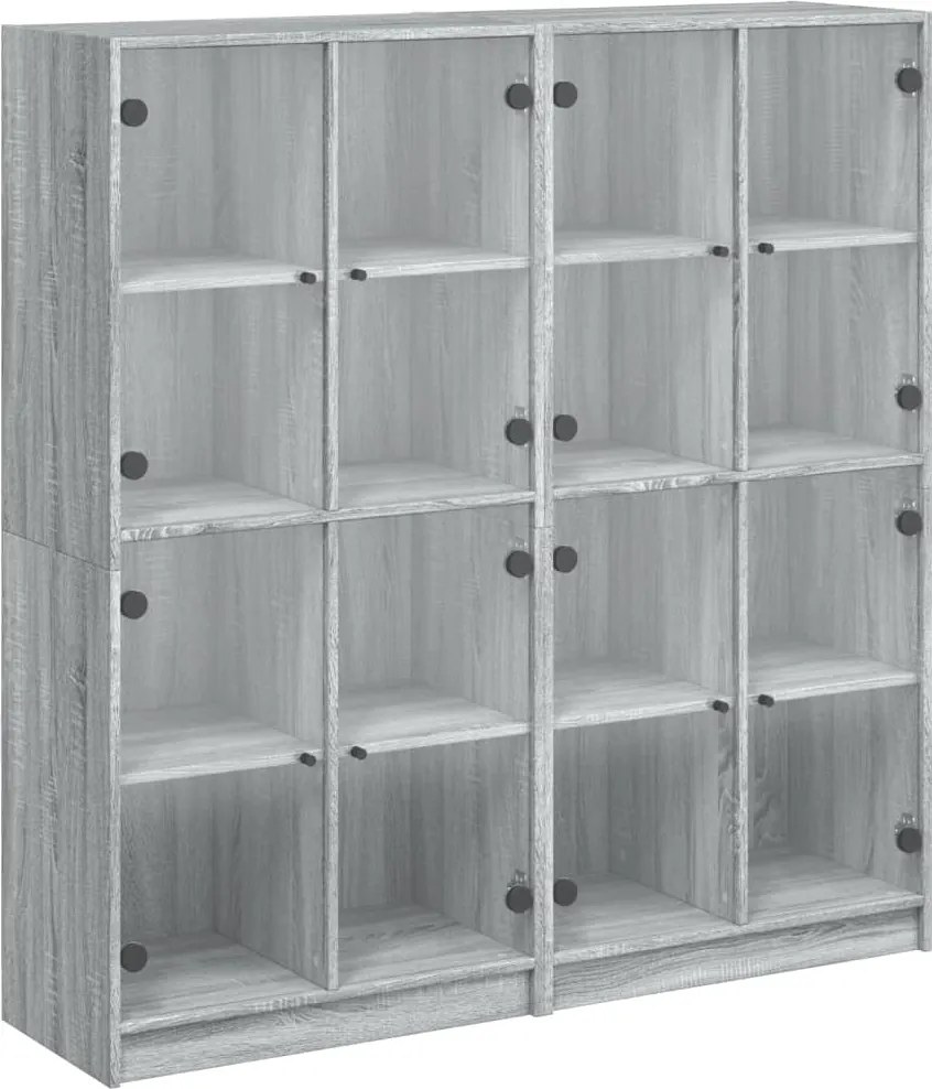 vidaXL szürke sonoma szerelt fa könyvespolc ajtókkal 136x37x142 cm