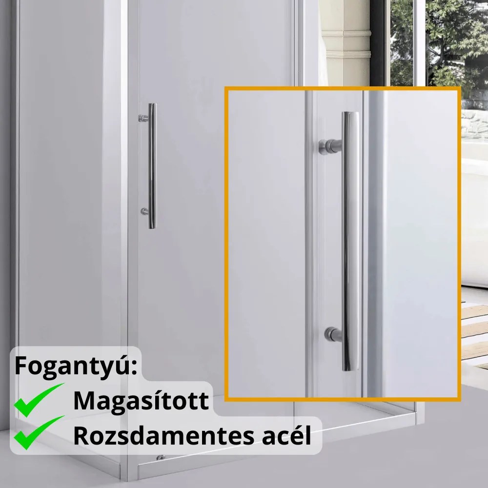 Stuxi Nizza 100x100 falsíkra szerelhető 3 oldalú tolóajtós zuhanykabin 6 mm vízlepergető biztonsági üveggel, króm elemekkel, 200 cm magas