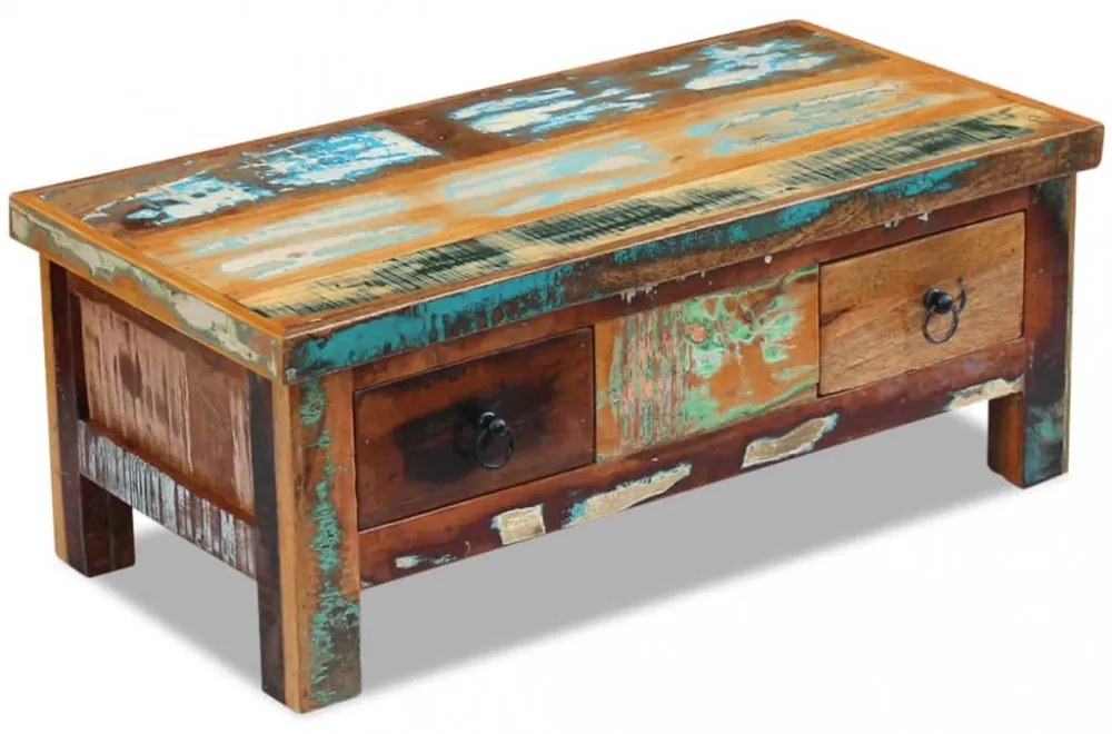 tömör újrahasznosított fa fiókos dohányzóasztal 90 x 45 x 35 cm