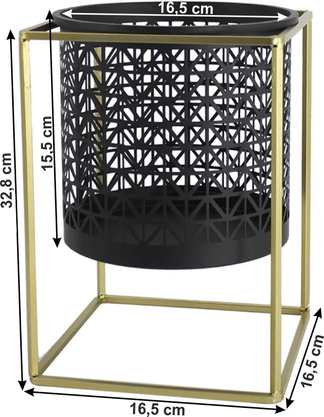 2 darabos virágtartó állvány szett, szögletes/kerek, fekete/arany, ESME SET