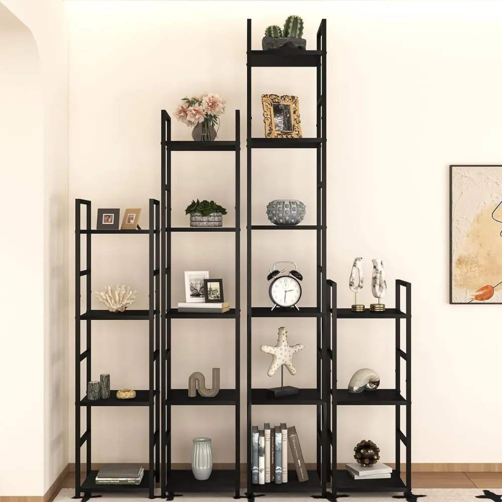 Fekete 3 szintes nyitott könyvespolc, tároló állvány fém lábakkal - 29x80cm Intenso
