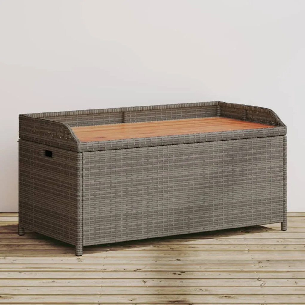 Szürke polyrattan és akácfa tárolópad 100 x 50 x 52 cm