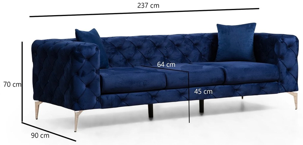 3 személyes kanapé Como - Tengerész Kék