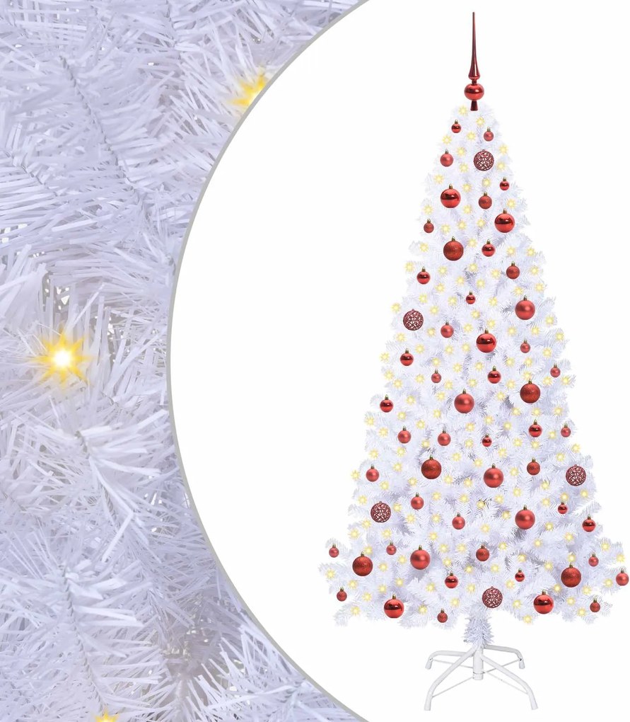 vidaXL Mű karácsonyfa 300 LED-del állvánnyal Fehér 180 cm PVC és Acél