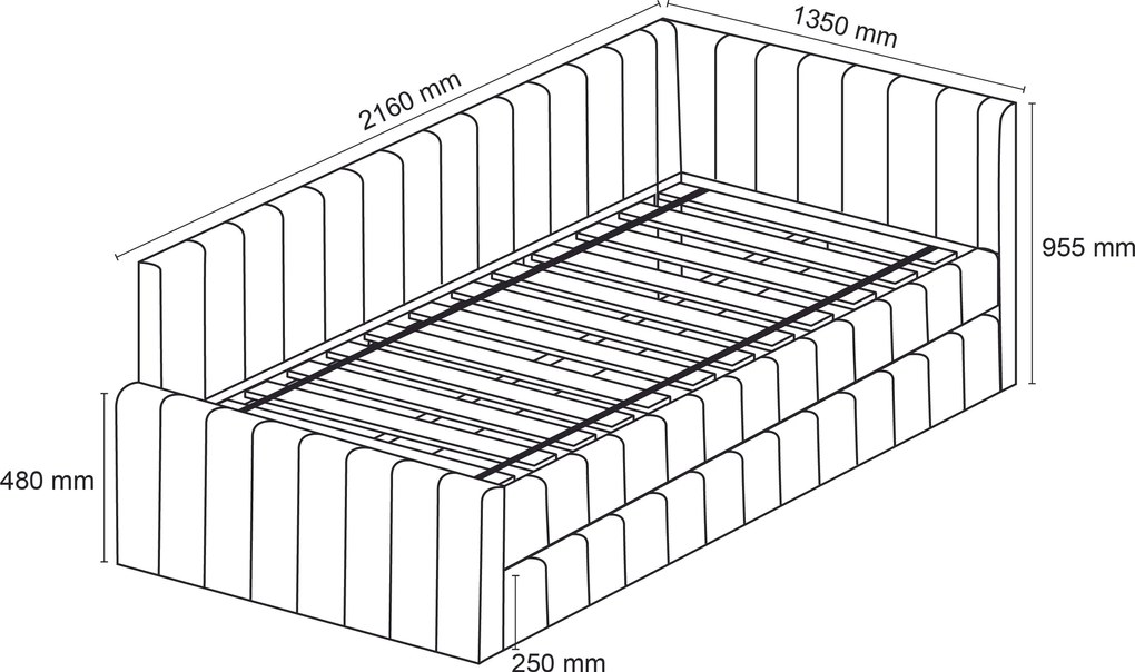 AKCIÓ Kárpitozott COMFINO VELVET ágy pótággyal 120x200 cm szürke II. osztály