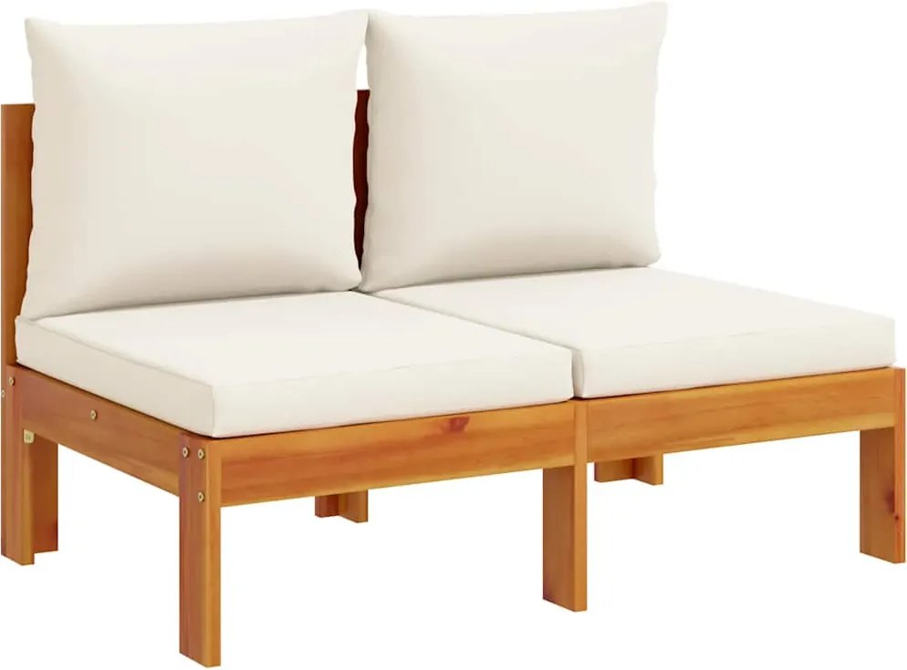 vidaXL 2 személyes tömör akácfa karfa nélküli kerti kanapé párnákkal