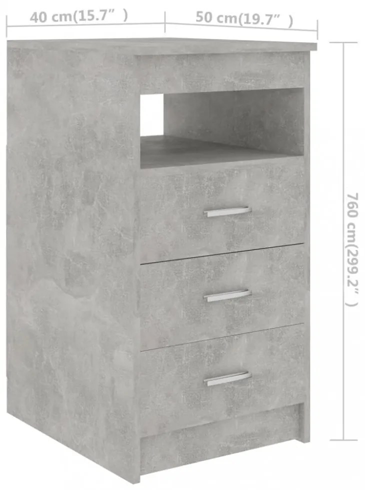 betonszürke szerelt fa fiókos szekrény 40 x 50 x 76 cm