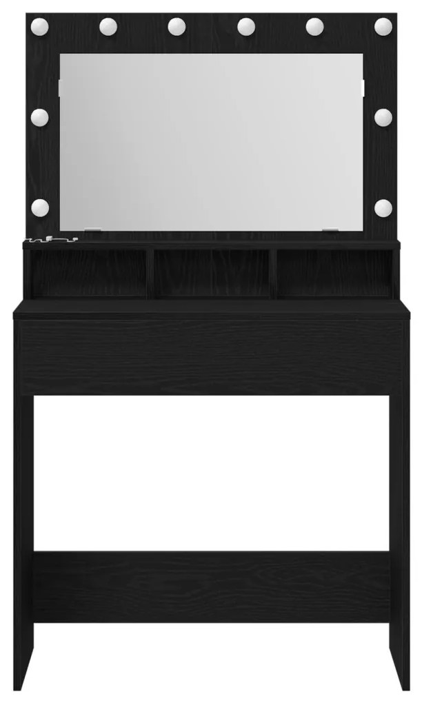 Sminkasztal LED Fénnyel, Fekete Tölgy, 79x41x135 cm