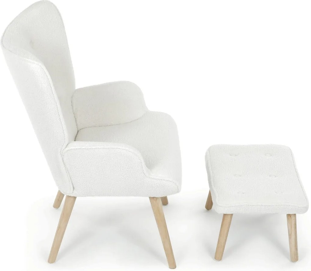 Fehér relaxfotel, bouclé szövet kárpitozással, AK-319 WT2