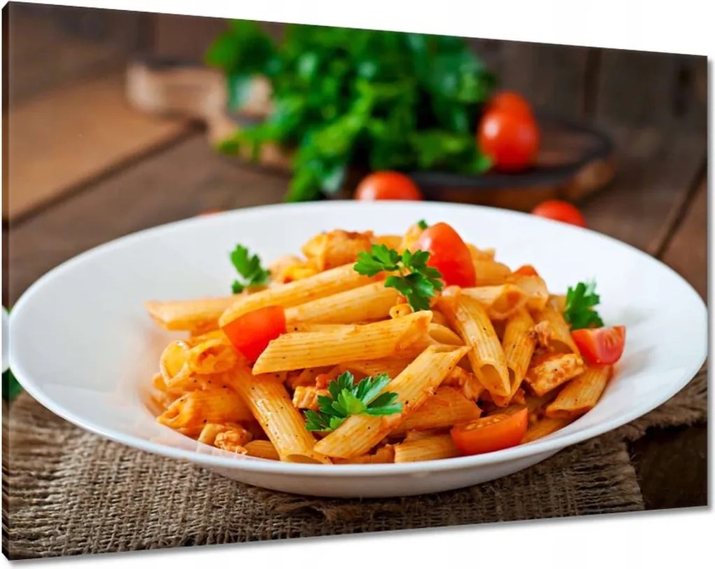 Vászonkép 100x70 Tészta szósz csirke asztal