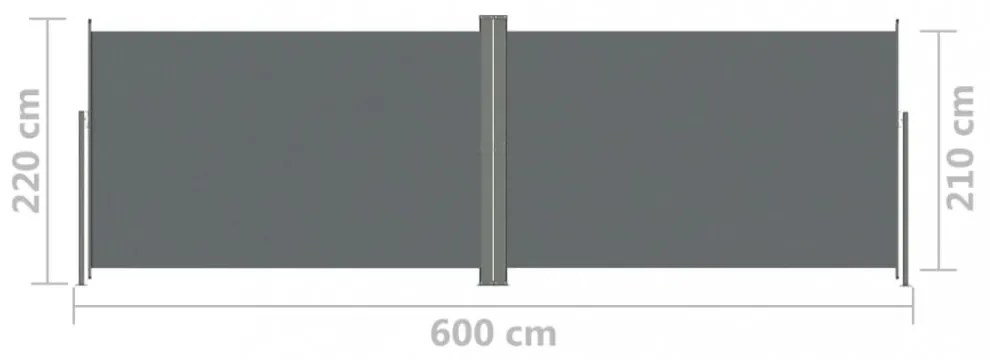 antracitszürke behúzható oldalsó napellenző 220 x 600 cm