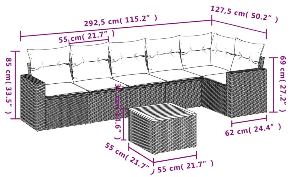 7 részes szürke polyrattan kerti ülőgarnitúra párnákkal