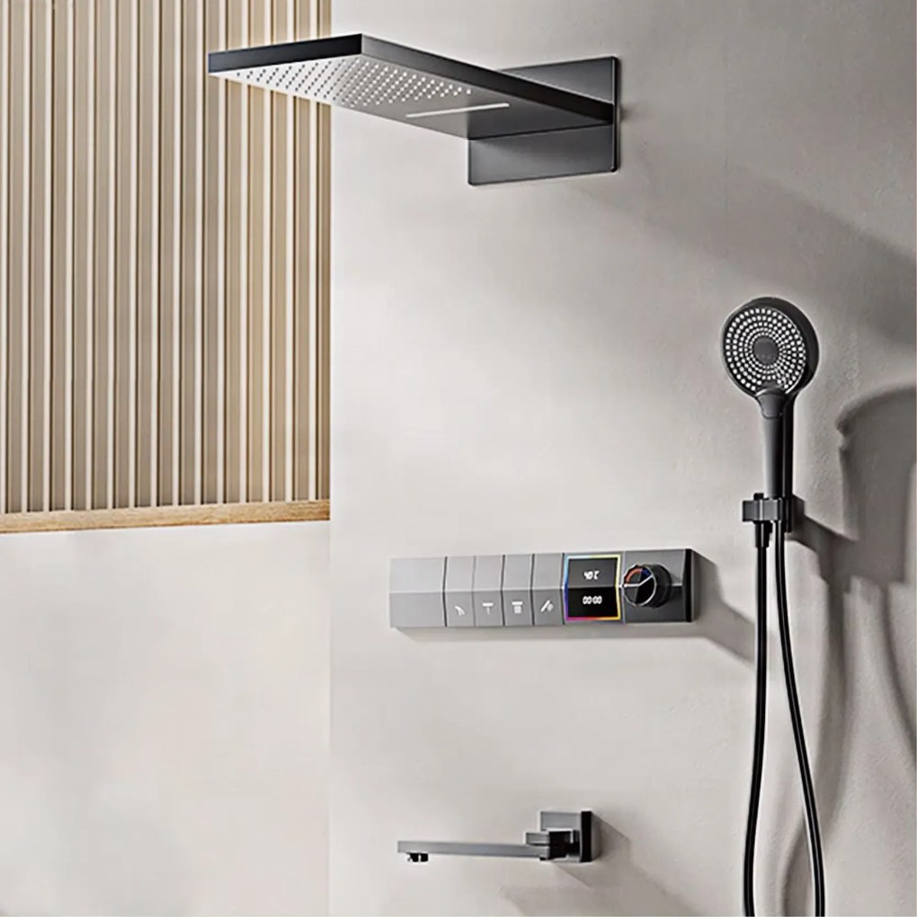 Falba süllyesztett zuhanyrendszer ELITE EDITION BCS1050 LED-kijelzővel, több színváltozatban — Matt fekete — Három kimenetes