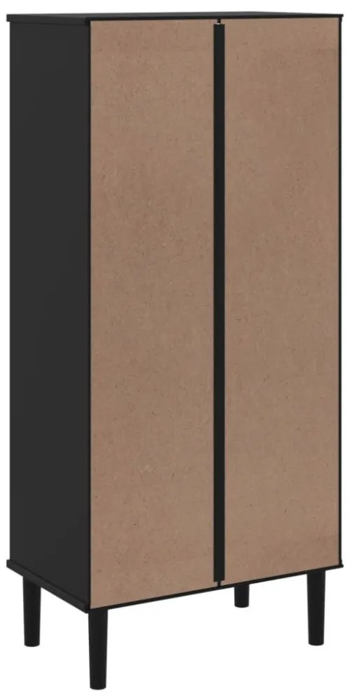 SENJA fekete rattanhatású tömör fenyő könyvszekrény 60x35x130cm
