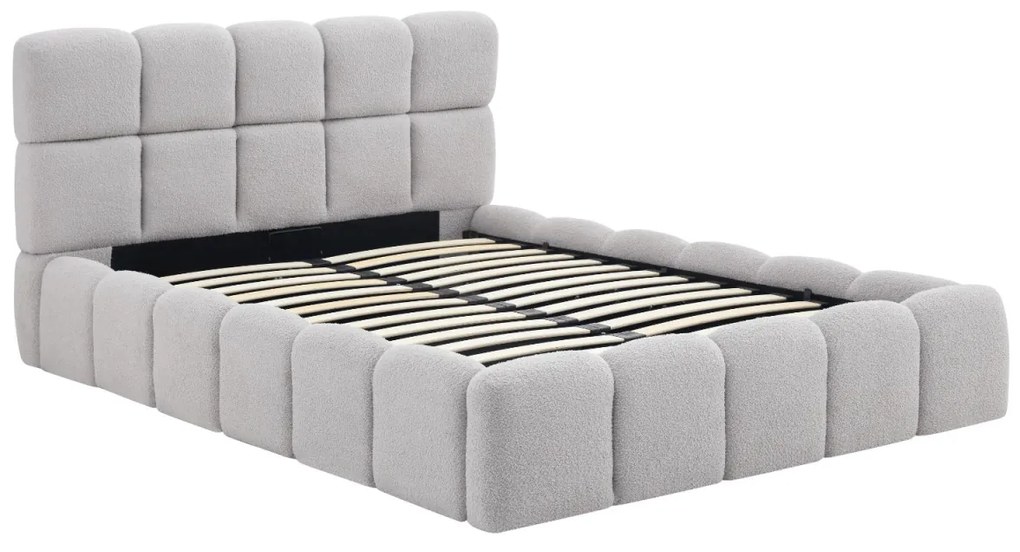 Szürke Bouclé Franciaágy Ágyneműtartóval. 140x200 MURACJA