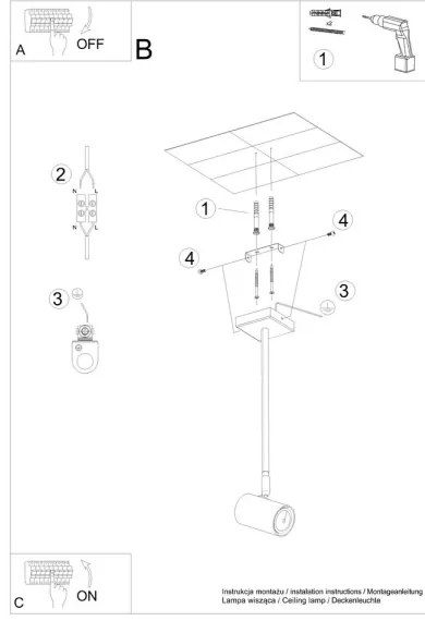 Sollux SL.1074 - Csillár rúdon NORANO 1xGU10/40W/230V fekete
