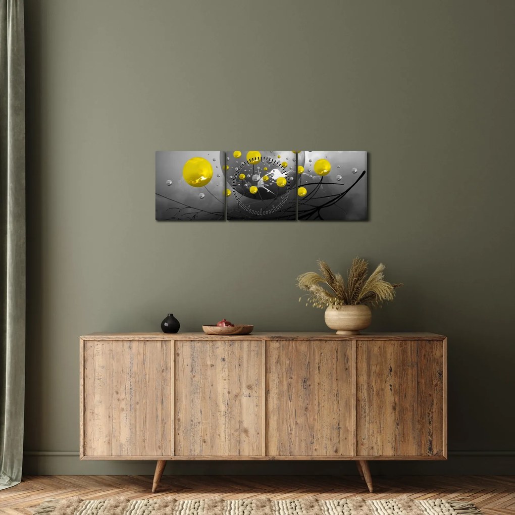 Kép- sárga absztrakt gömbök (órával) (90x30 cm)