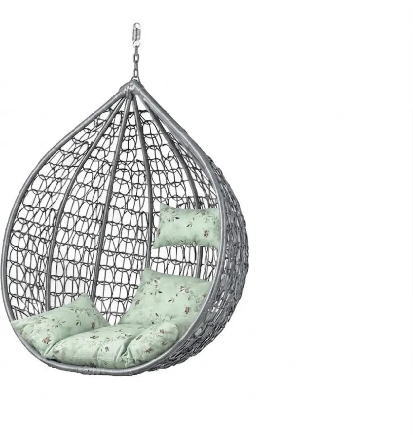 Szürke függőszék KOKON állvány nélkül, világoszöld mintás párnával