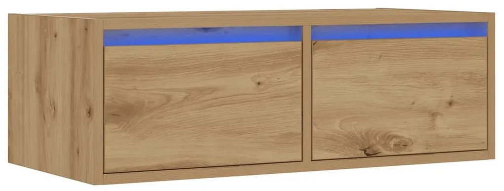 kézműves tölgy színű TV-szekrény LED-lámpákkal 75x35,5x25 cm