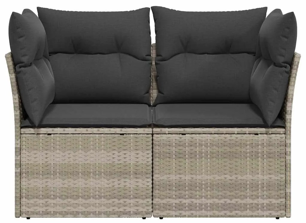 2 személyes világosszürke polyrattan kerti kanapé párnával