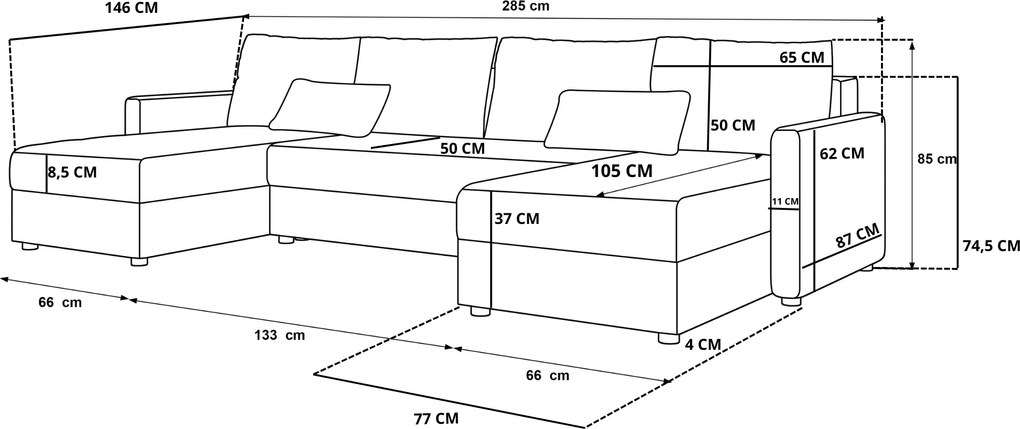U alakú kihúzható ülőgarnitúra VENORIA 285x146 cm, mustárszín + 2 párna AJÁNDÉKBA