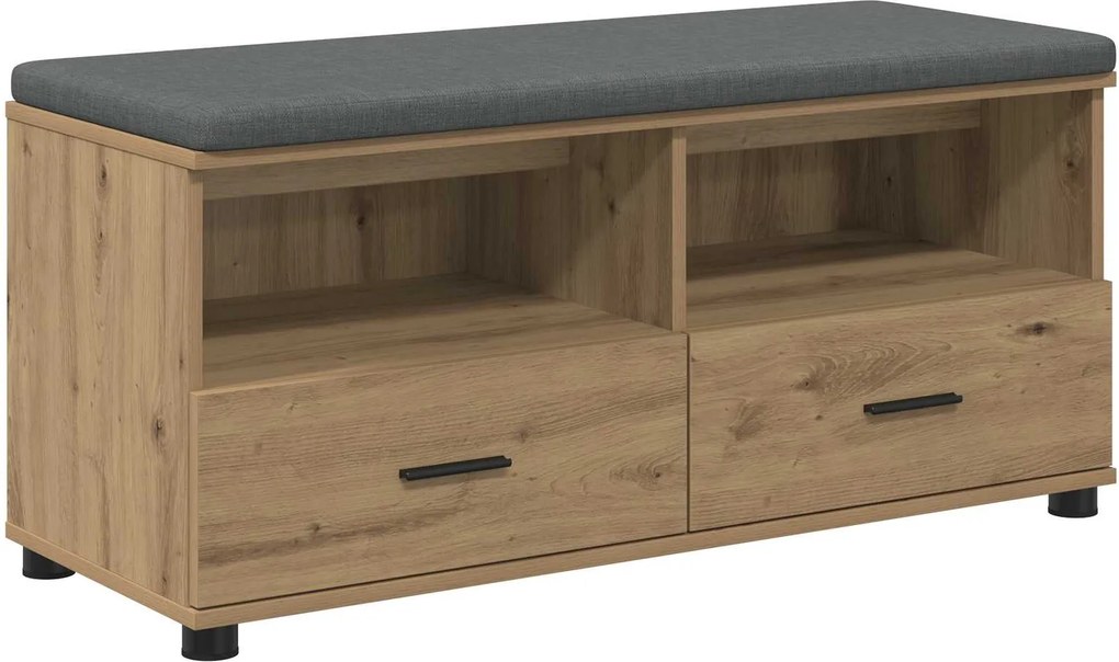 vidaXL Előtér pad Kézműves Tölgy 100 x 38 x 46 cm Műanyag Fa és Szövet