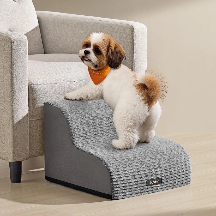 2 lépcsős kutyalépcső ágyhoz, vízálló, csúszásmentes, mosható huzattal – szürke