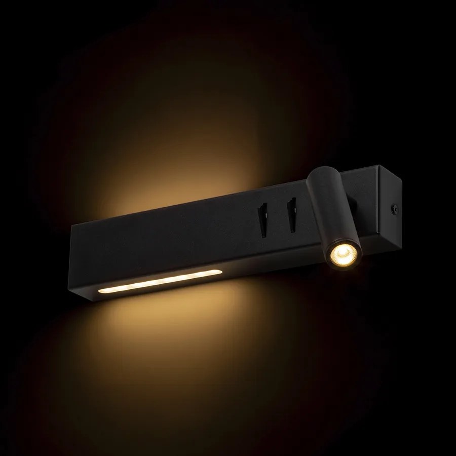 RENDL ODEON nástěnná s podsvícením černá 230V LED 8+3W 30° 3000K