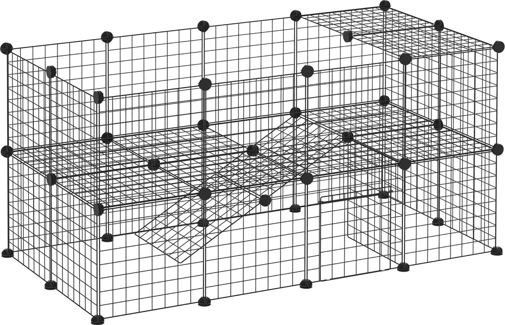 PawHut Játékkerítés Kutyák számára - DIY Játékkerítés Kicsi Állatoknak - Fém Hálóból készült Játékkerítés - Beltéri Játékkerítés 36 Részből áll - Feke
