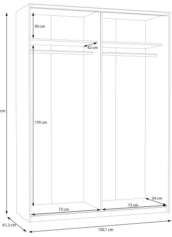 KARO gardróbszekrény tükörrel, 150x210 cm, fehér