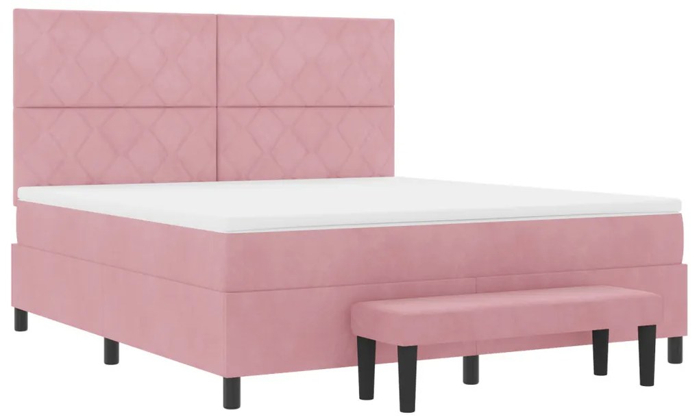 Boxspring Ágy Matraccal és Pad Rózsaszín 180x200 cm Bársony