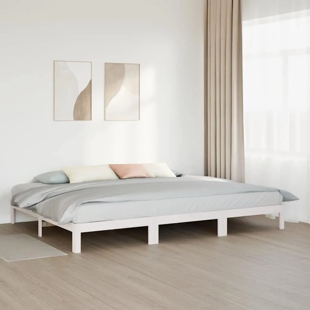 családi ágykeret matrac nélkül fehér 270x200cm tömör fa fenyőfa