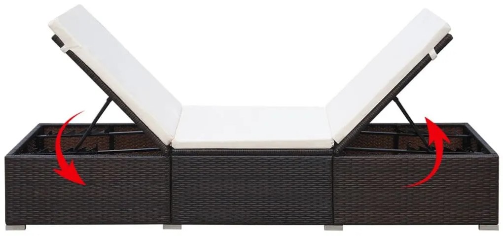 Barna polyrattan napozóágy párnával