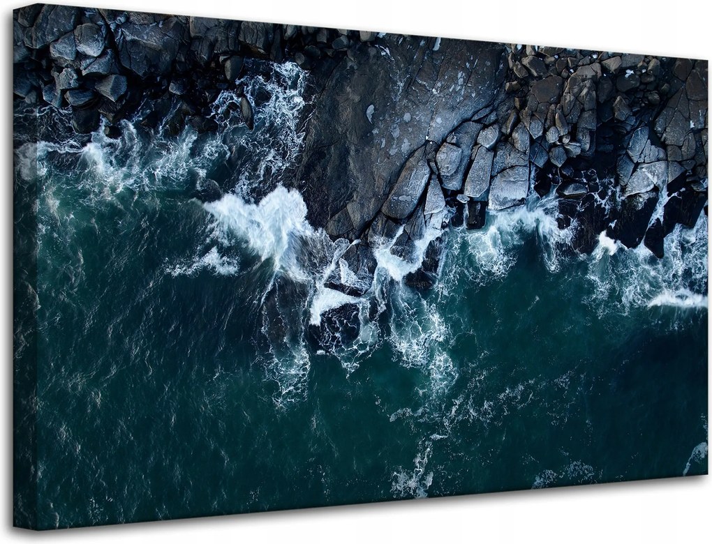 Vászonkép Természet Hullámok Tenger Sziklás Tengerpart Kék víz 80x50