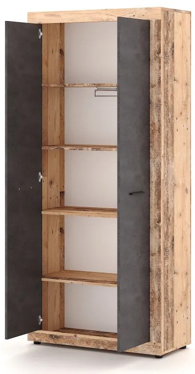 Kétajtós Gardróbszekrény Öregfa/Betonszürke Színben. LUNA2